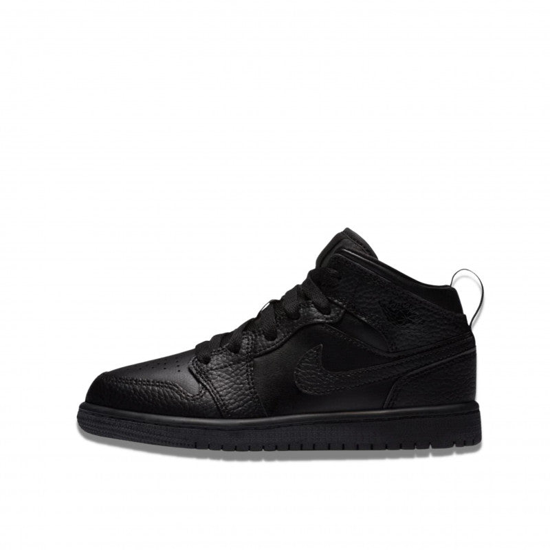 Air Jordan Air Jordan 1 Mid Triple Black Tumbled Leather (PS) - 640734-091