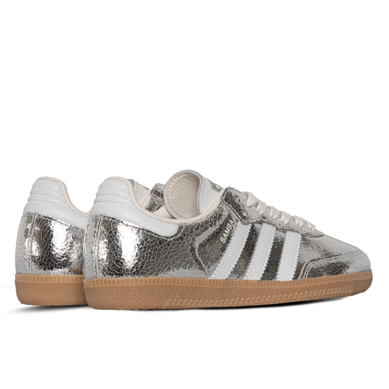 Adidas Samba OG Silver Metallic Cracked Leather - JR0035