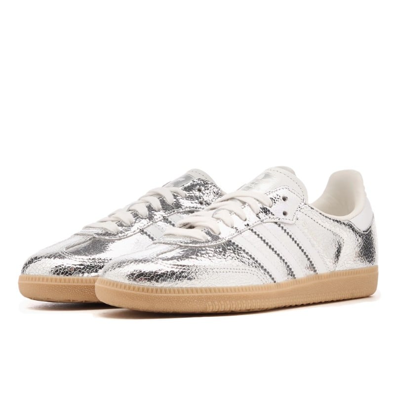 Adidas Samba OG Silver Metallic Cracked Leather - JR0035