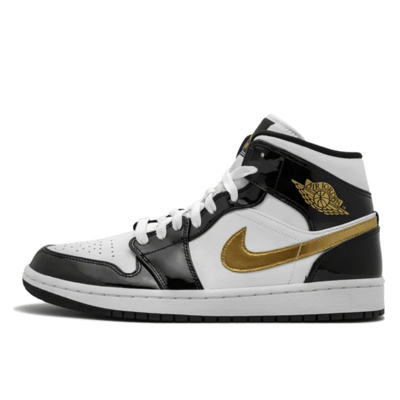 Air Jordan Air Jordan 1 Mid Patent Black White Gold - 852542-007 / BQ6931-007