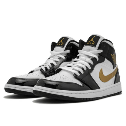 Air Jordan Air Jordan 1 Mid Patent Black White Gold - 852542-007 / BQ6931-007