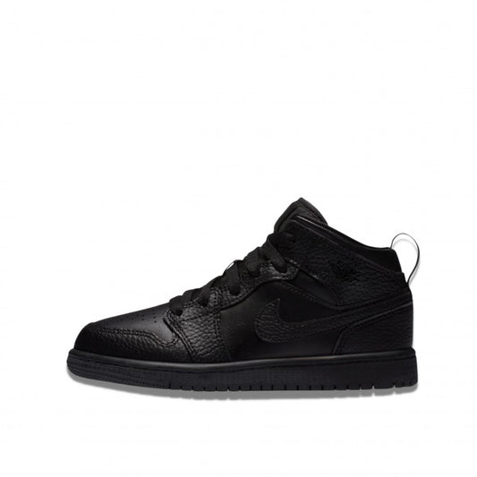 Air Jordan Air Jordan 1 Mid Triple Black Tumbled Leather (PS) - 640734-091